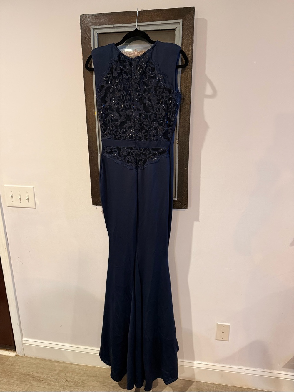 NWOT Navy Back Embellished Sleeveless Evening Gown
